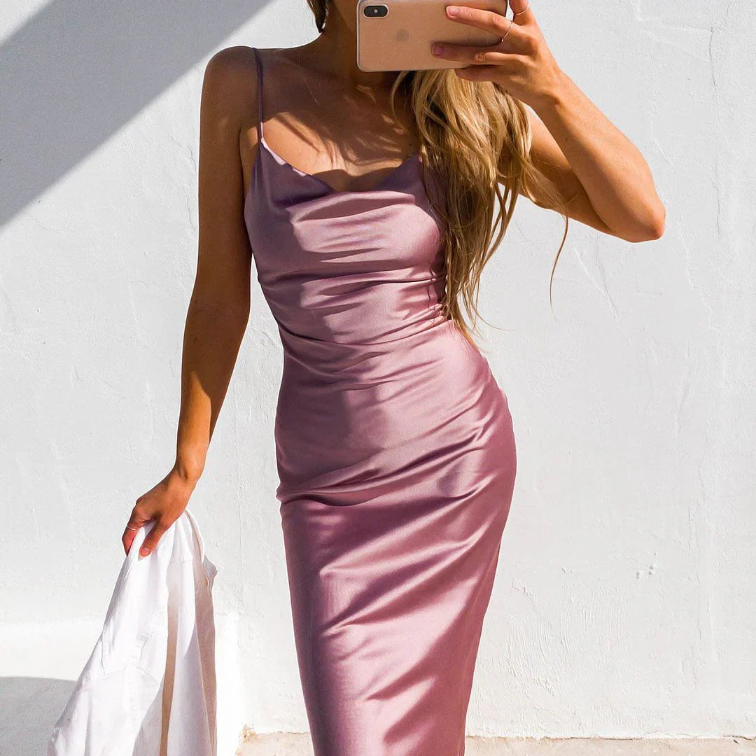 Aspen Midi Dress Mauve Satin Slip Dress