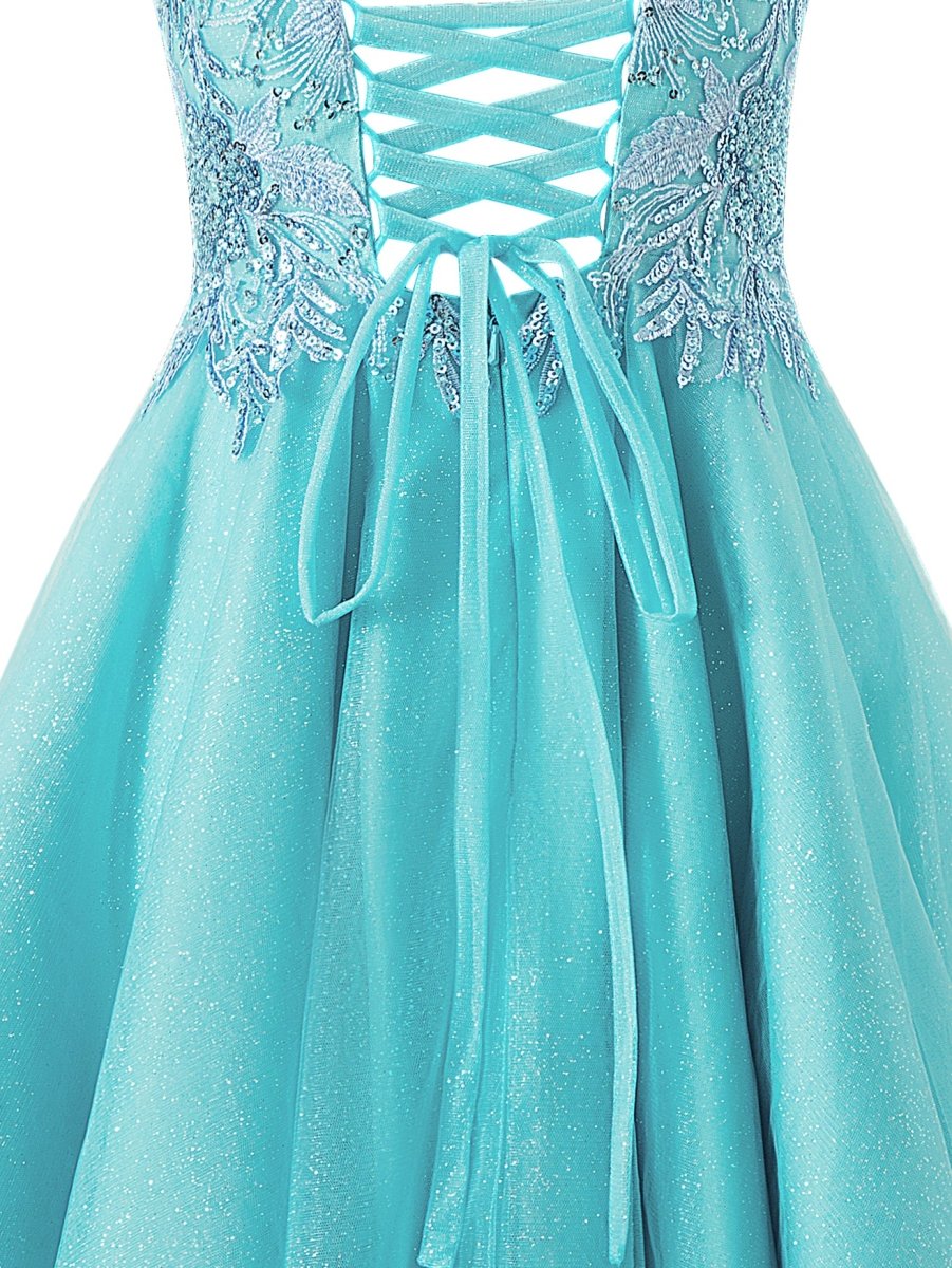 A line Short Spaghetti Strap Glitter Tulle Homecoming Dress