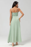 Dusty Sage A Line Spaghetti Straps Embroidered Chiffon Bridesmaid Dress
