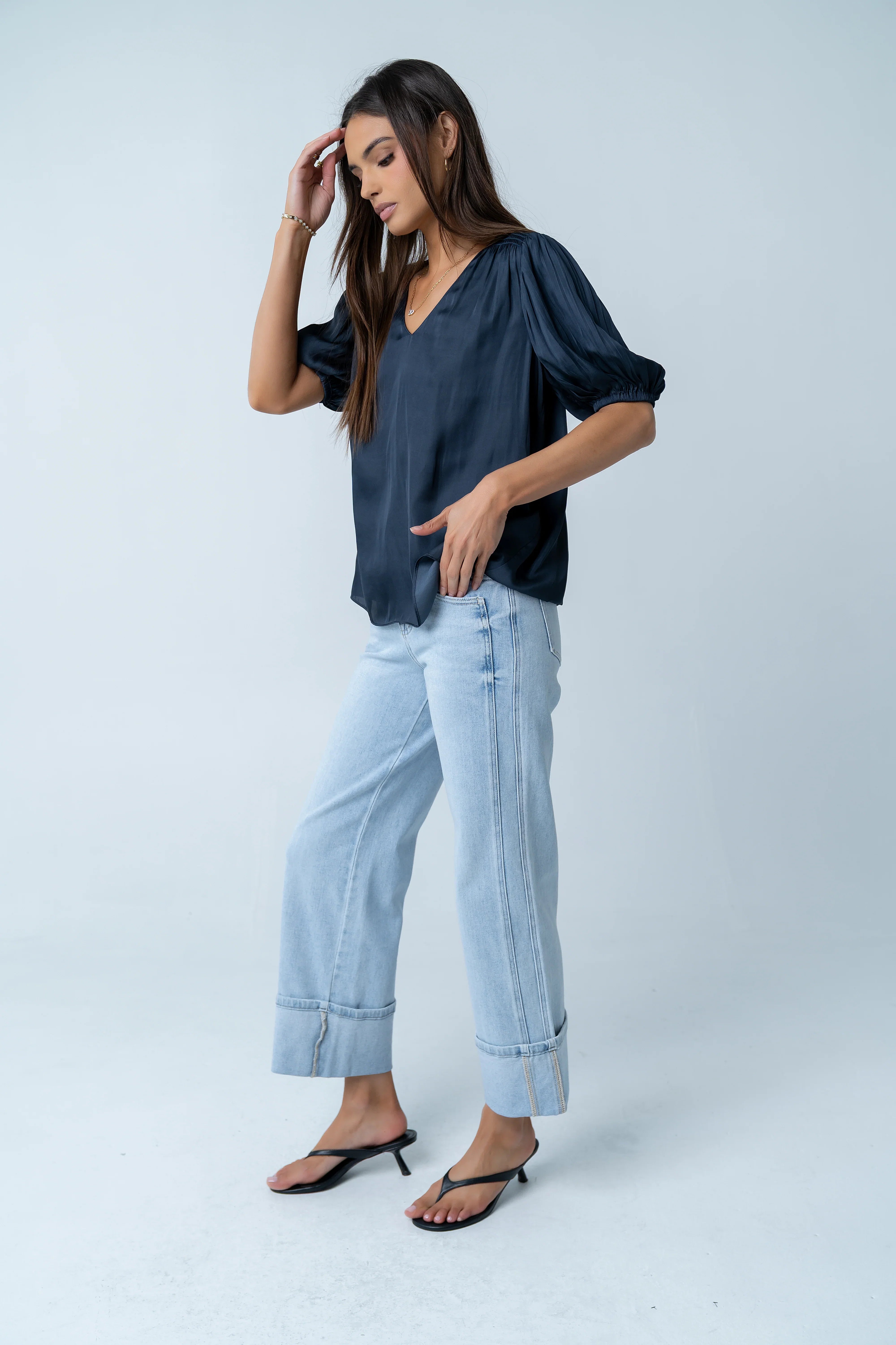 Kenyen Cuffed Wide Leg Jeans