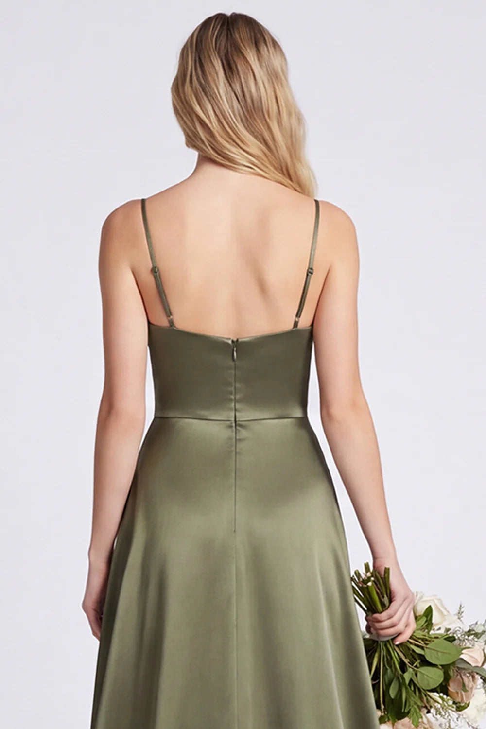 Olive A Line Spaghetti Straps Satin Bridesmaid Dress