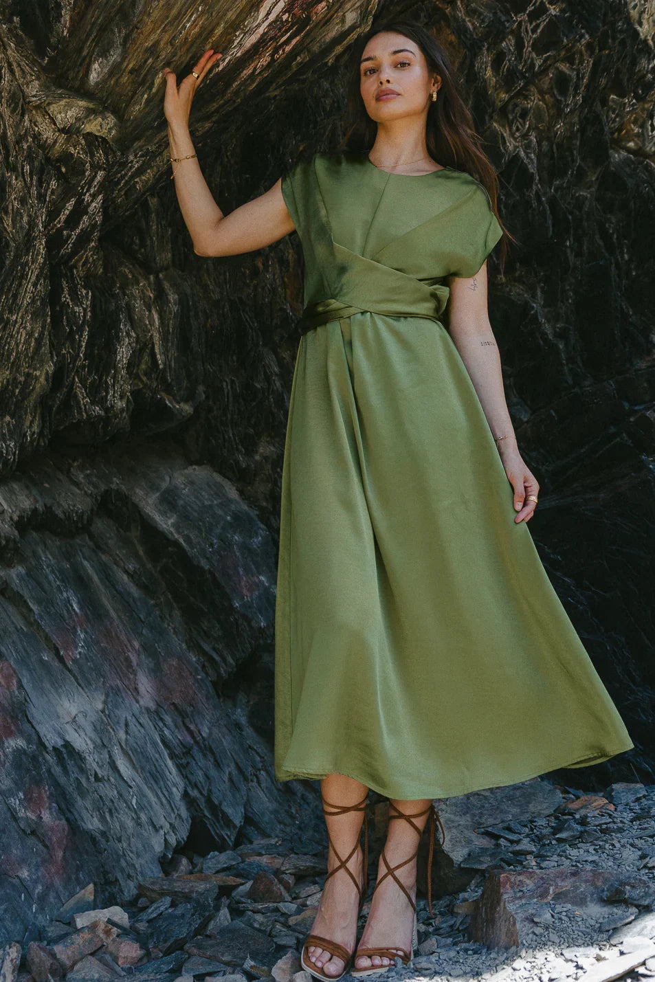 Rosalind Midi Dress in Moss FINAL SALE