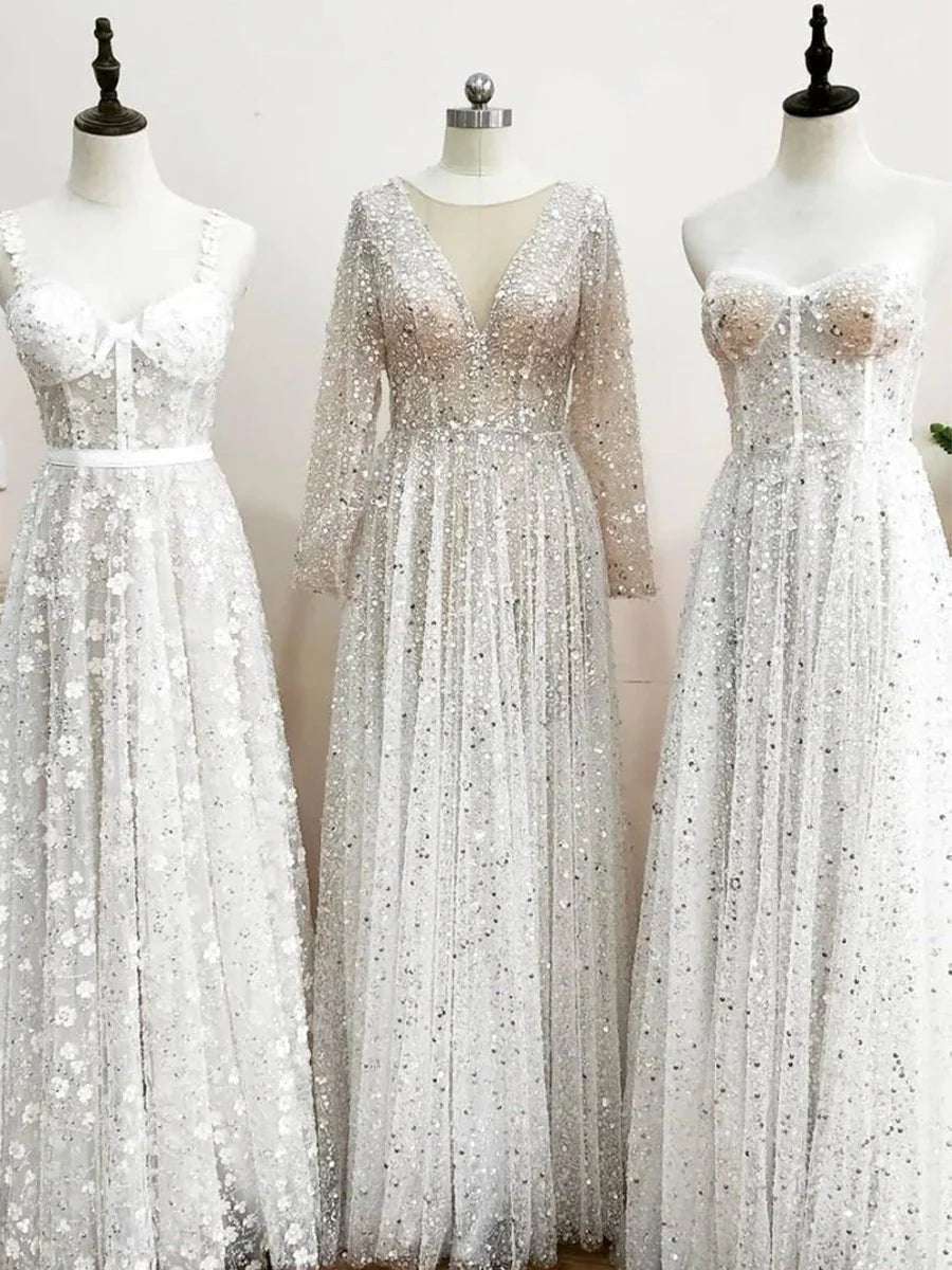 Bohemian A Line Sparkly Sequined Luxury Wedding Dresses