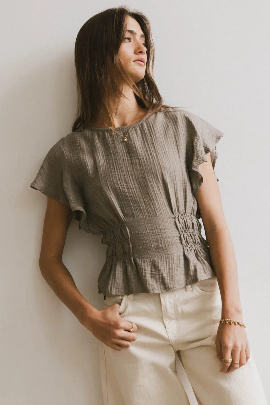 Whit Smocked Blouse in Olive FINAL SALE