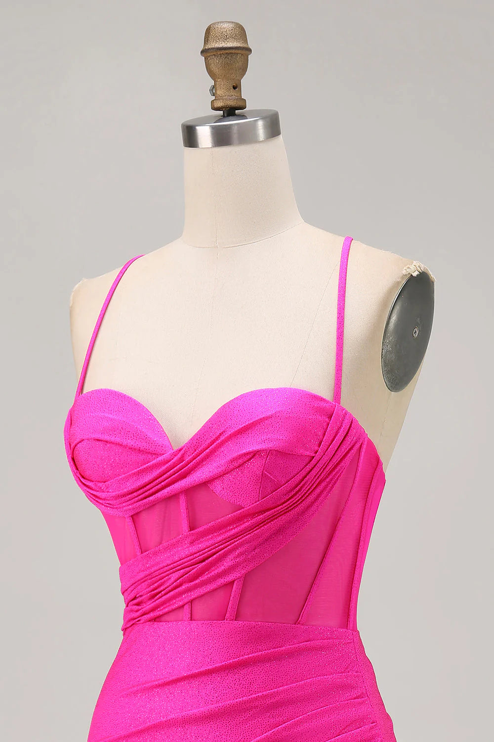 Fuchsia Spaghetti Straps Corset Ruched Tight Short Homecoming Dress