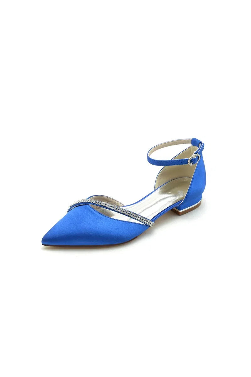 Pointed Toe Beaded Ankle Strap Kitten Heels