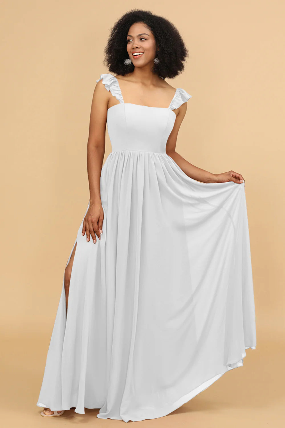 A Line Floor Length Chiffon Bridesmaid Dress With Ruffles