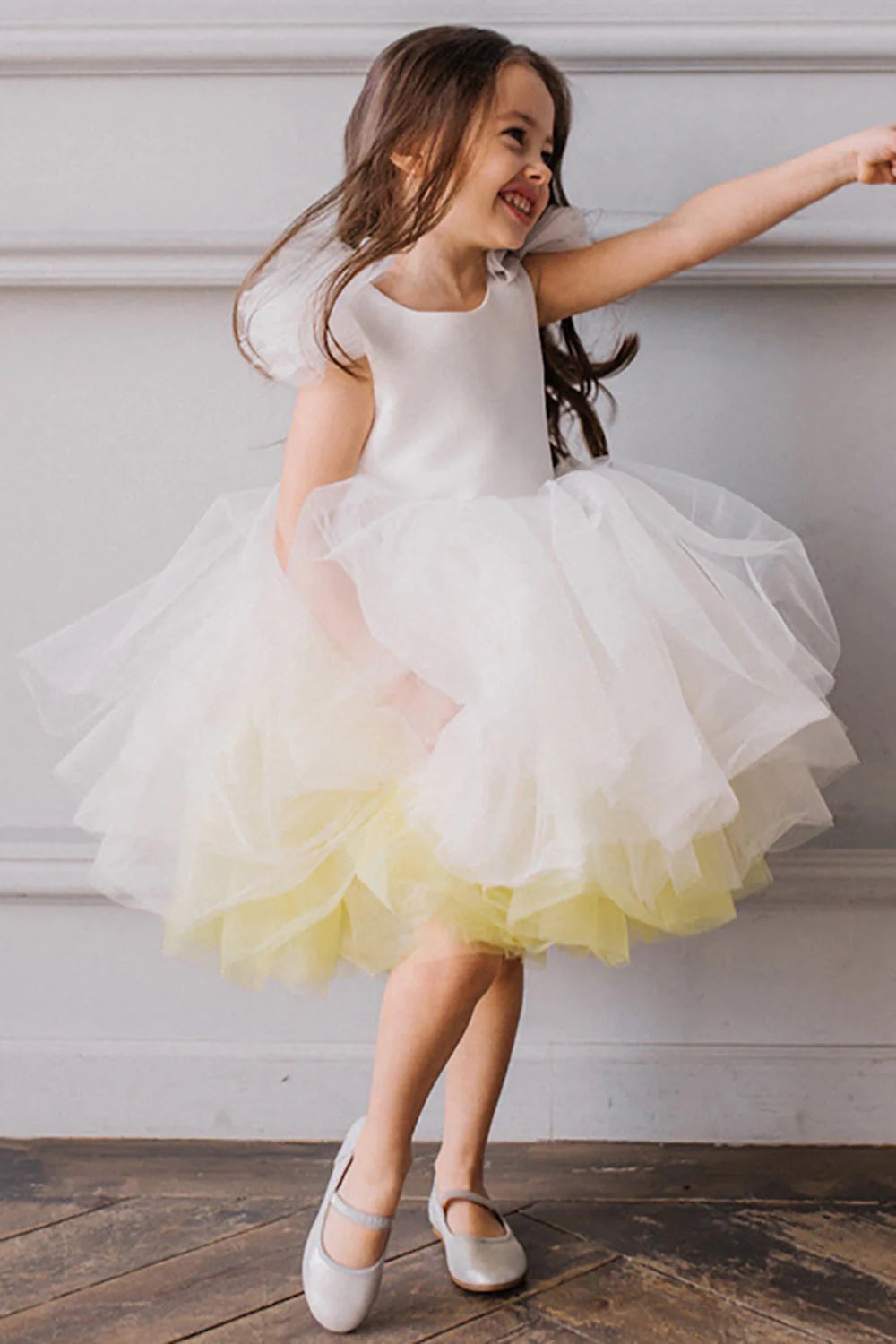 Yellow A Line Tulle Open Back Light Flower Girl Dress