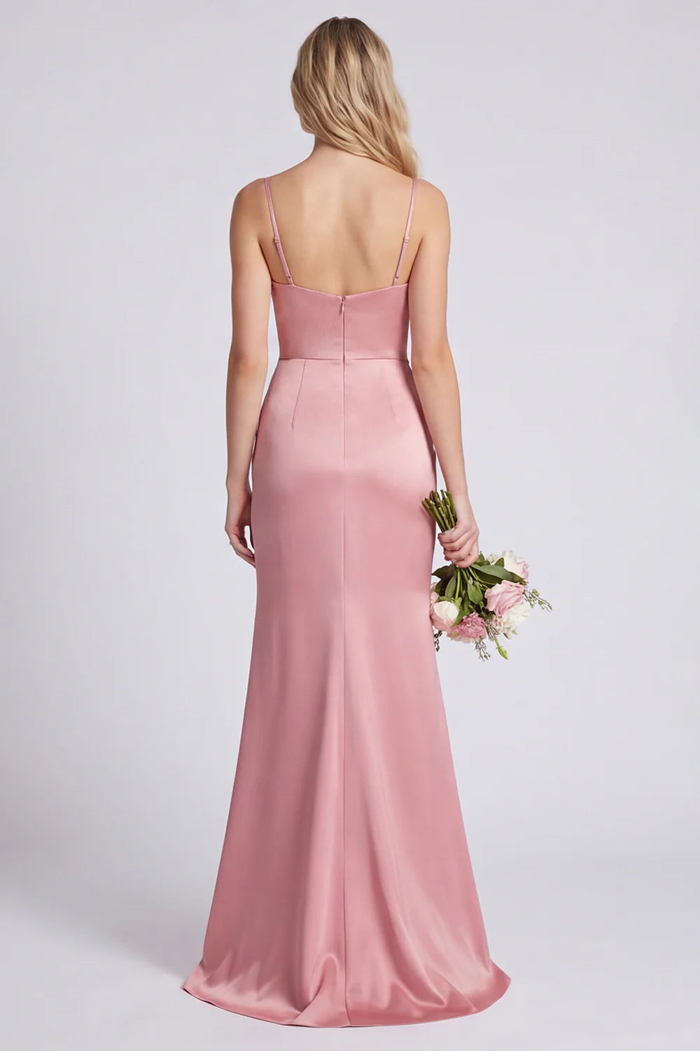 Dusty Rose Ruched Spaghetti Straps Mermaid Bridesmaid Dress