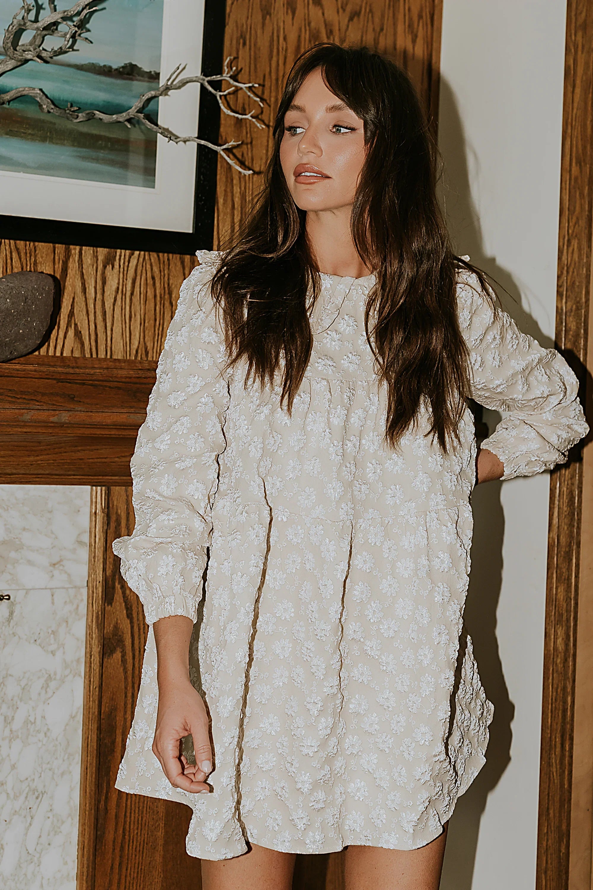 Liam Floral Mini Dress in Oatmeal FINAL SALE
