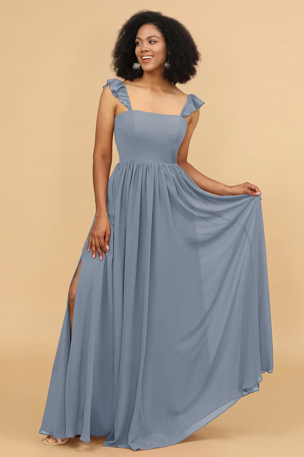 A Line Floor Length Chiffon Bridesmaid Dress With Ruffles
