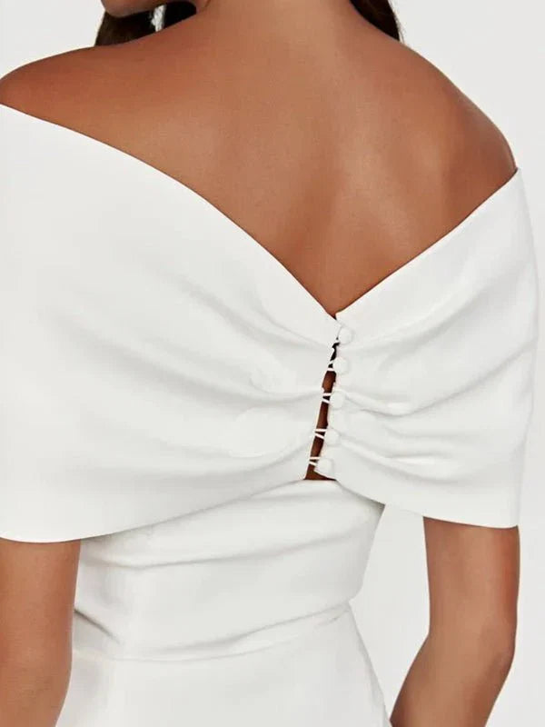 Sheath Off The Shoulder Sleeveless Satin Short Mini Wedding Dress With Bow