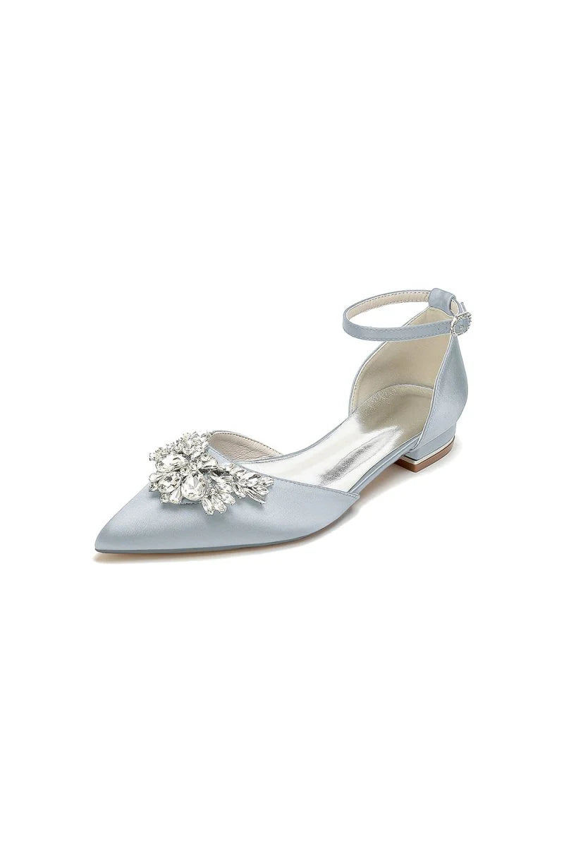 Rhinestone Pointed Toe Ankle Strap Kitten Heels