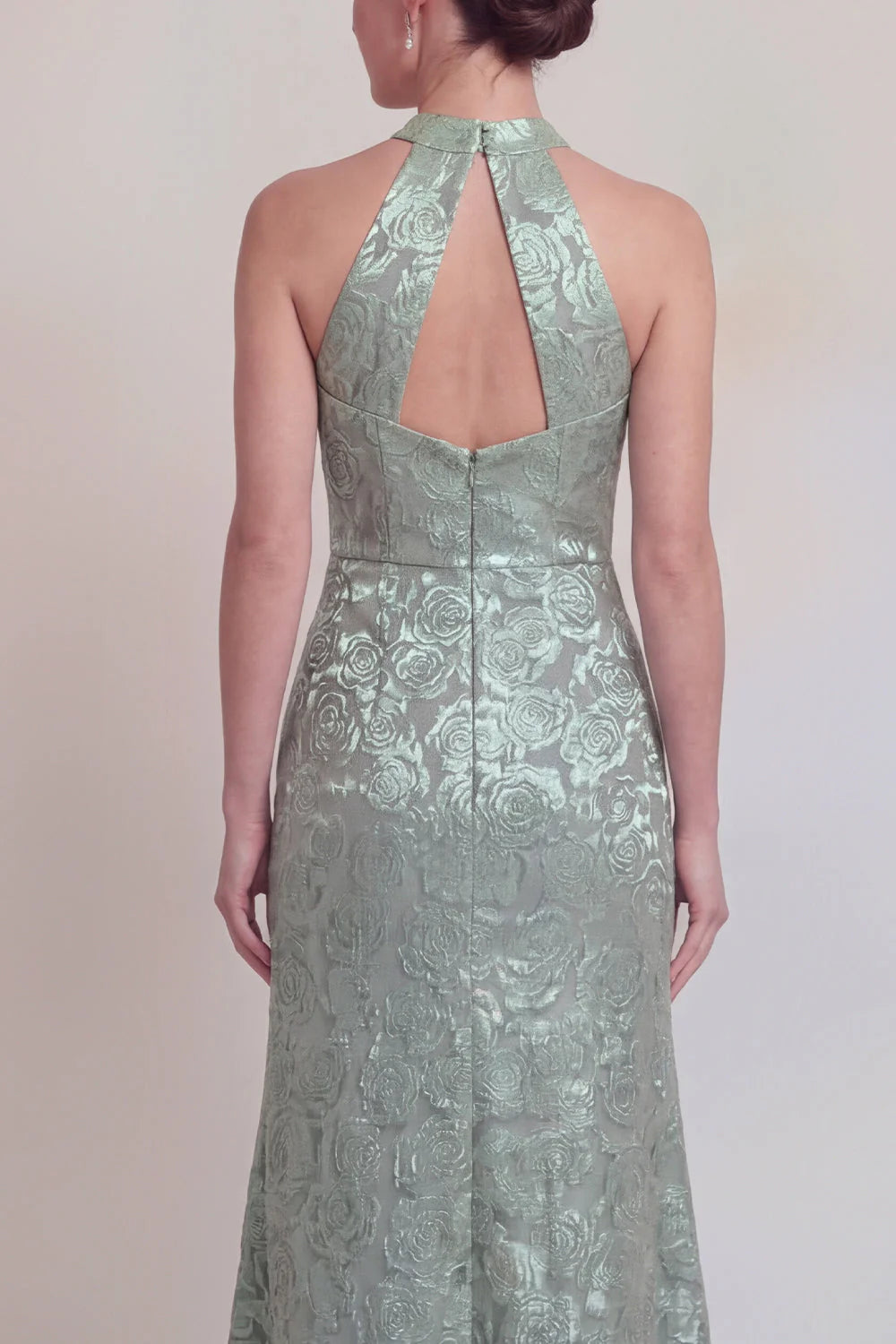Halter Jacquard Mermaid Sage Green Mother of the Bride Dress