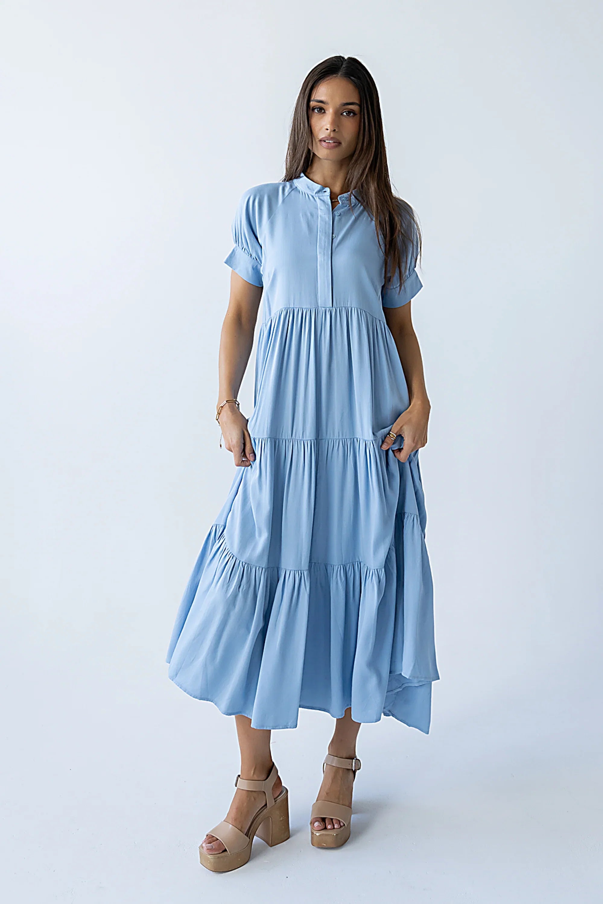 Amanda Tiered Dress in Slate Blue