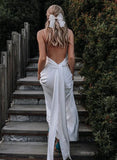 Sheath V Neck Sleeveless Floor Length Wedding Dresses