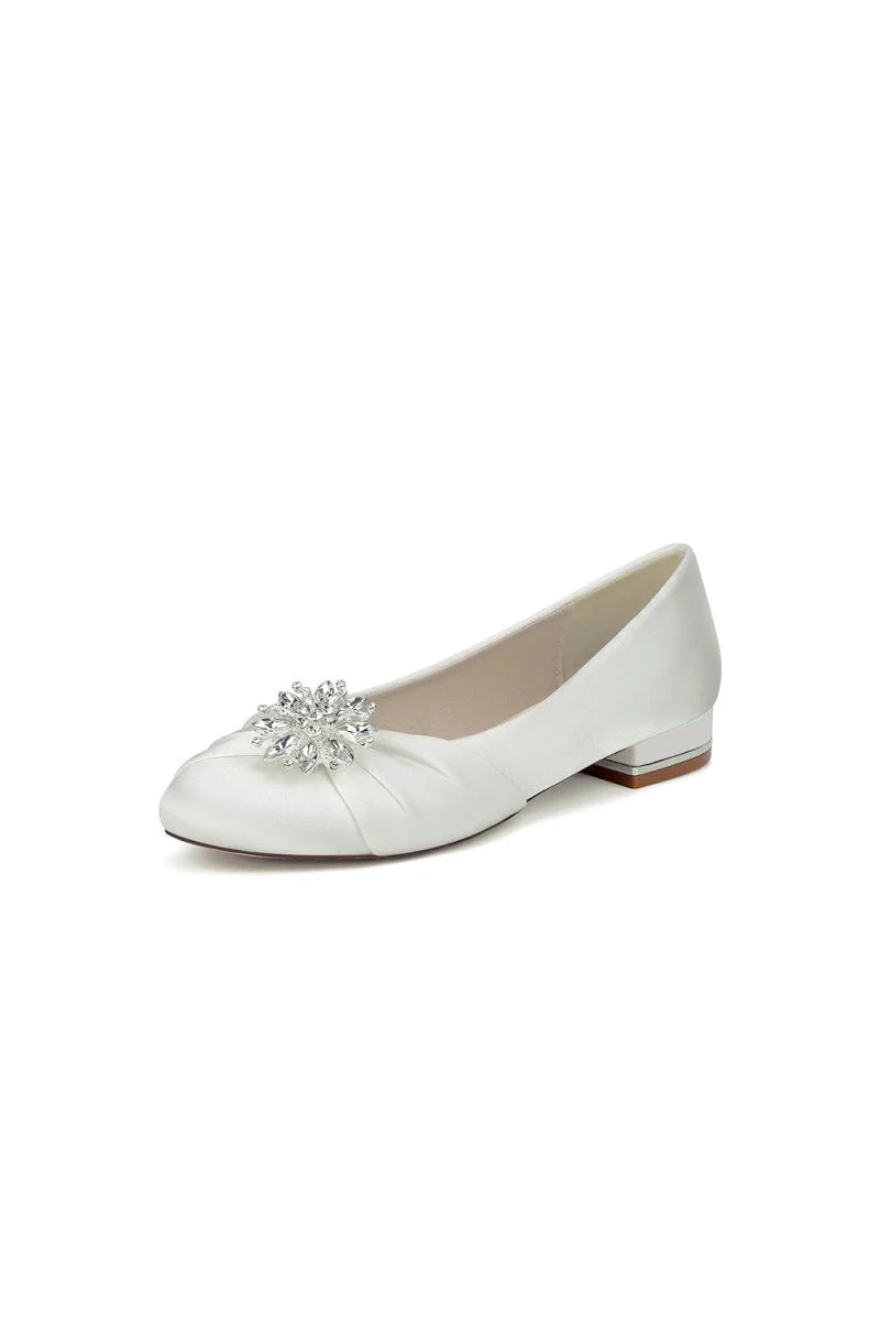 Navy Blue Flat Shoes with Crystal Flower Decoration