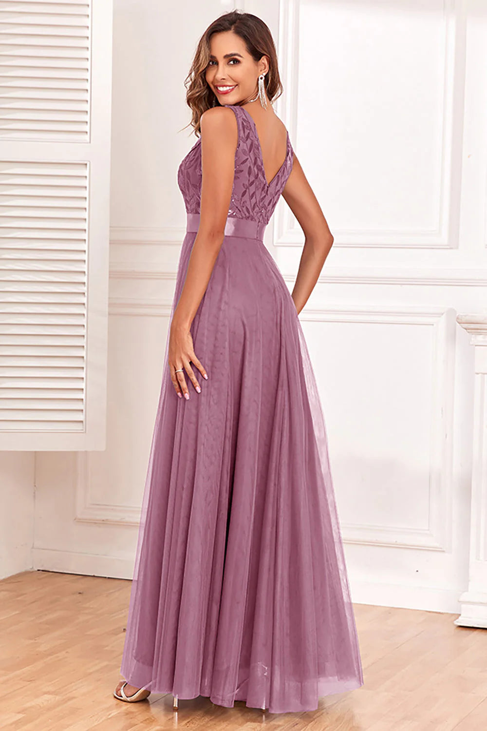 Sparkly Blue A Line V Neck Mother of the Bride Dress