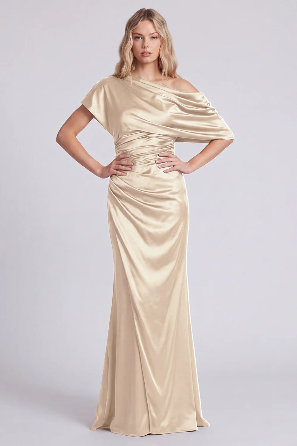 Black One Shoulder Mermaid Satin Formal Dress