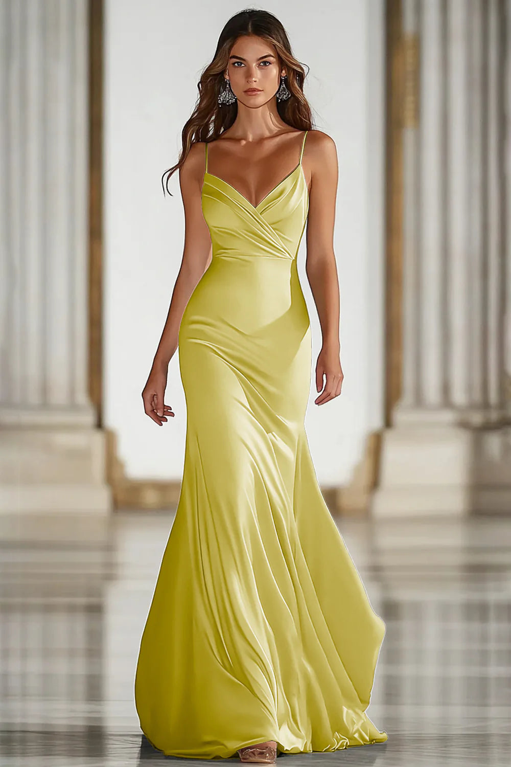 Dark Green Mermaid Spaghetti Straps Satin Long Gala Dress