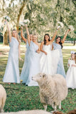 One Shoulder Stretch Matte Satin Sheath Long Bridesmaid Dresses