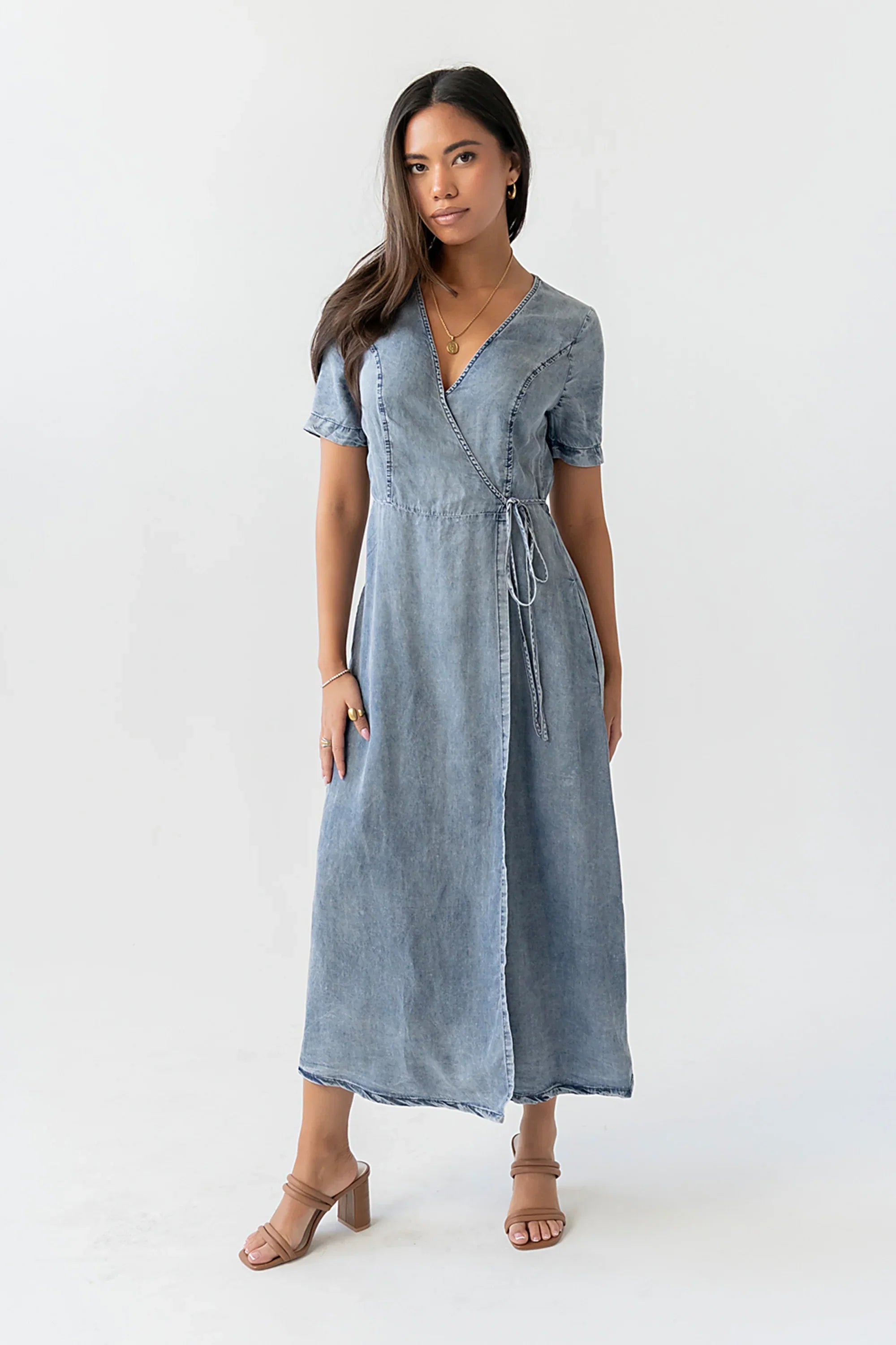 Tatum Denim Wrap Midi Dress