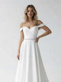 A Line Off the Shoulder Beaded Wedding Dress