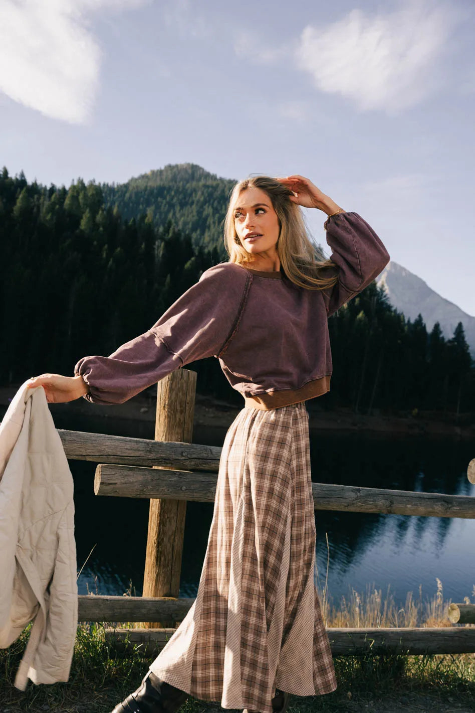 Porter Distressed Crewneck in Berry FINAL SALE