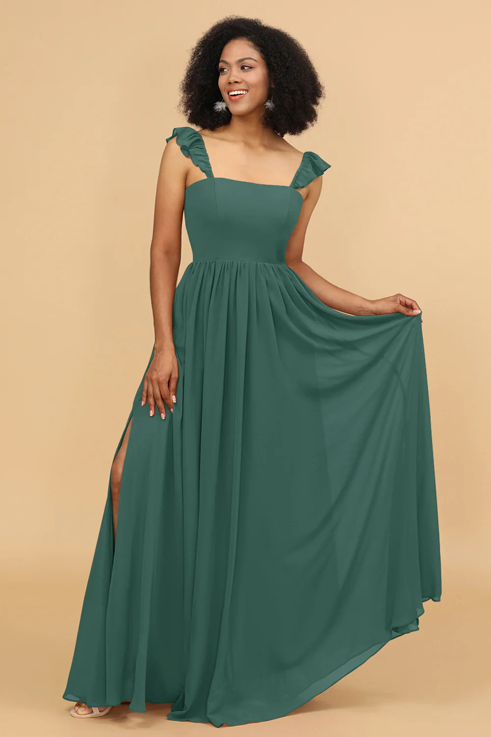 A Line Floor Length Chiffon Bridesmaid Dress With Ruffles