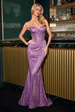 MADDOX GOWN Violet STRAPLESS GLITTER EMBELLISHED GOWN