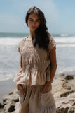 Ashton Smocked Top in Taupe