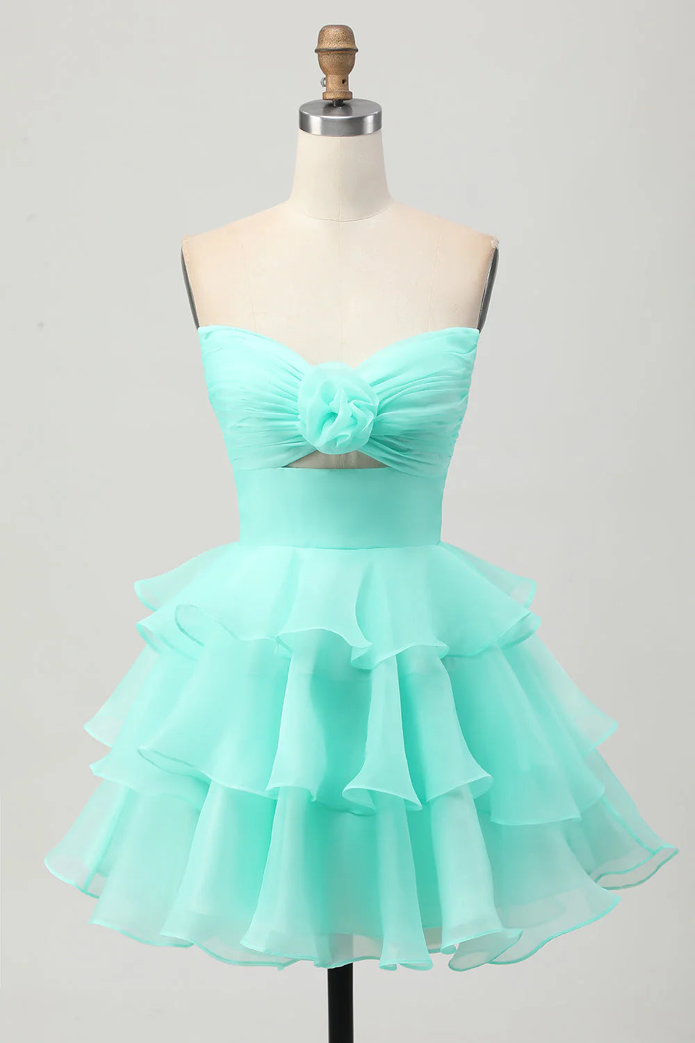 Cute A Line Tiered Strapless Cut Out Blue Short Homecoming Dress