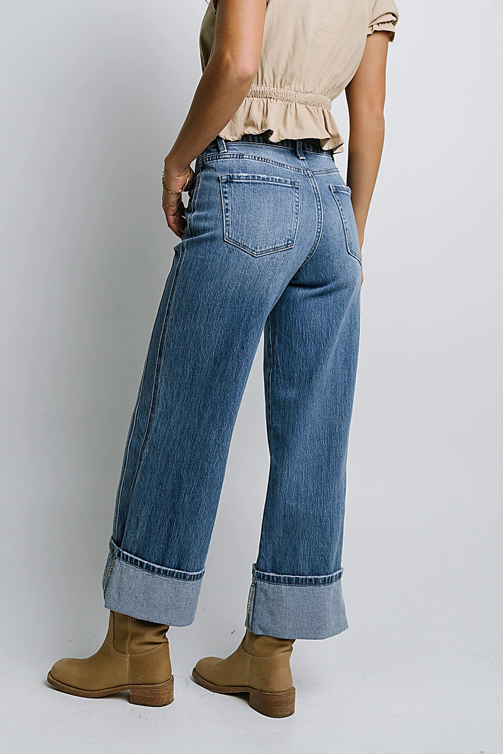 Jade Cuffed Wide Leg Jeans in Medium Wash FINAL SALE