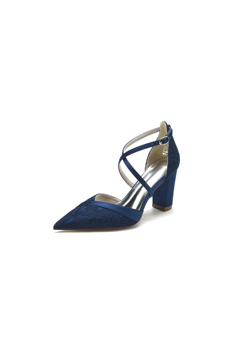 White Cross Strap Pump with Metallic Accent