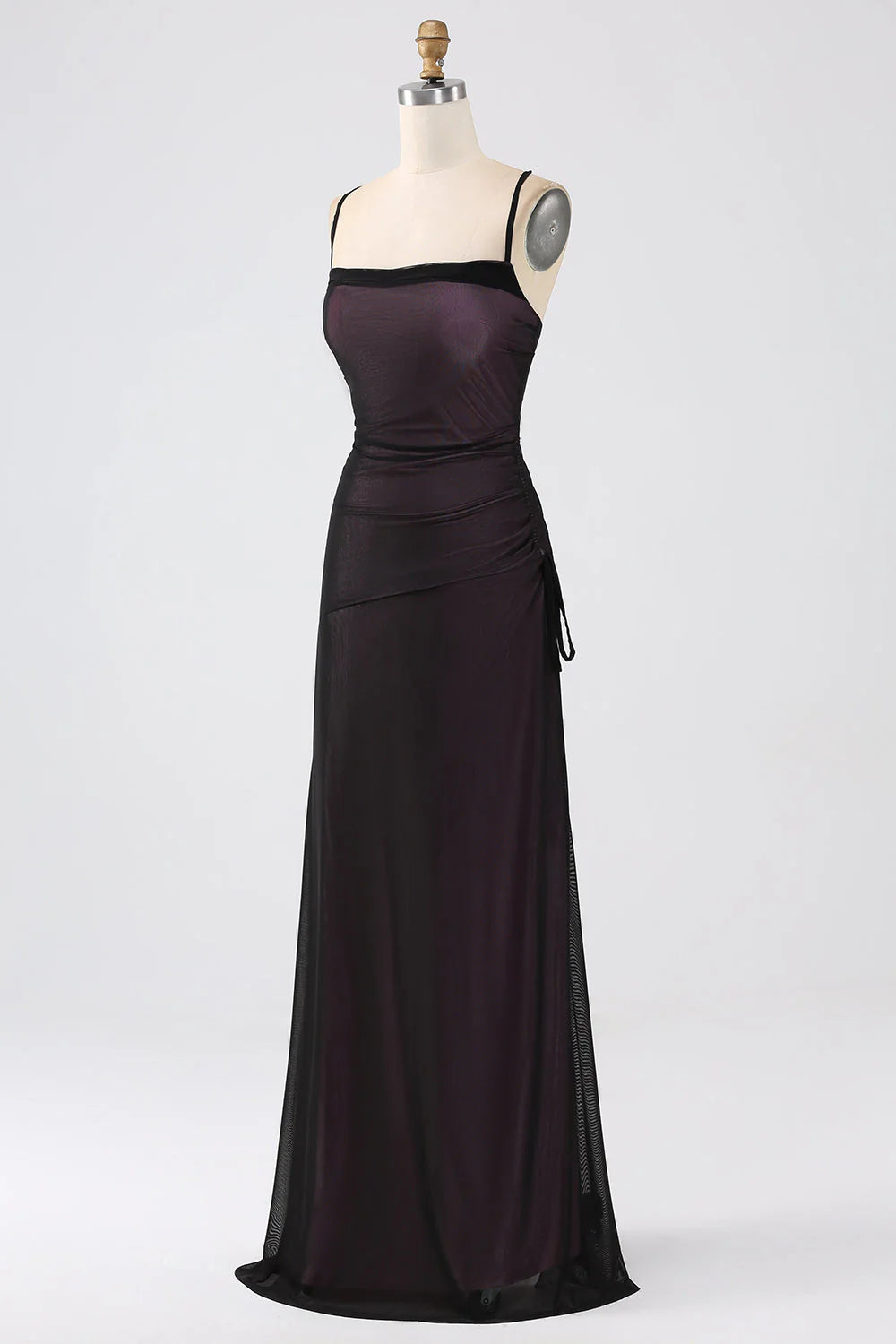Sheath Spaghetti Straps Floor Length Black Blue Bridesmaid Dress With Elasticity