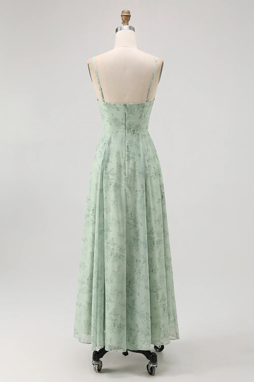 Blue Flower A Line Spaghetti Straps Backless Bridesmaid Dress