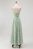 Dusty Sage A Line Spaghetti Straps Backless Print Floral Bridesmaid Dress