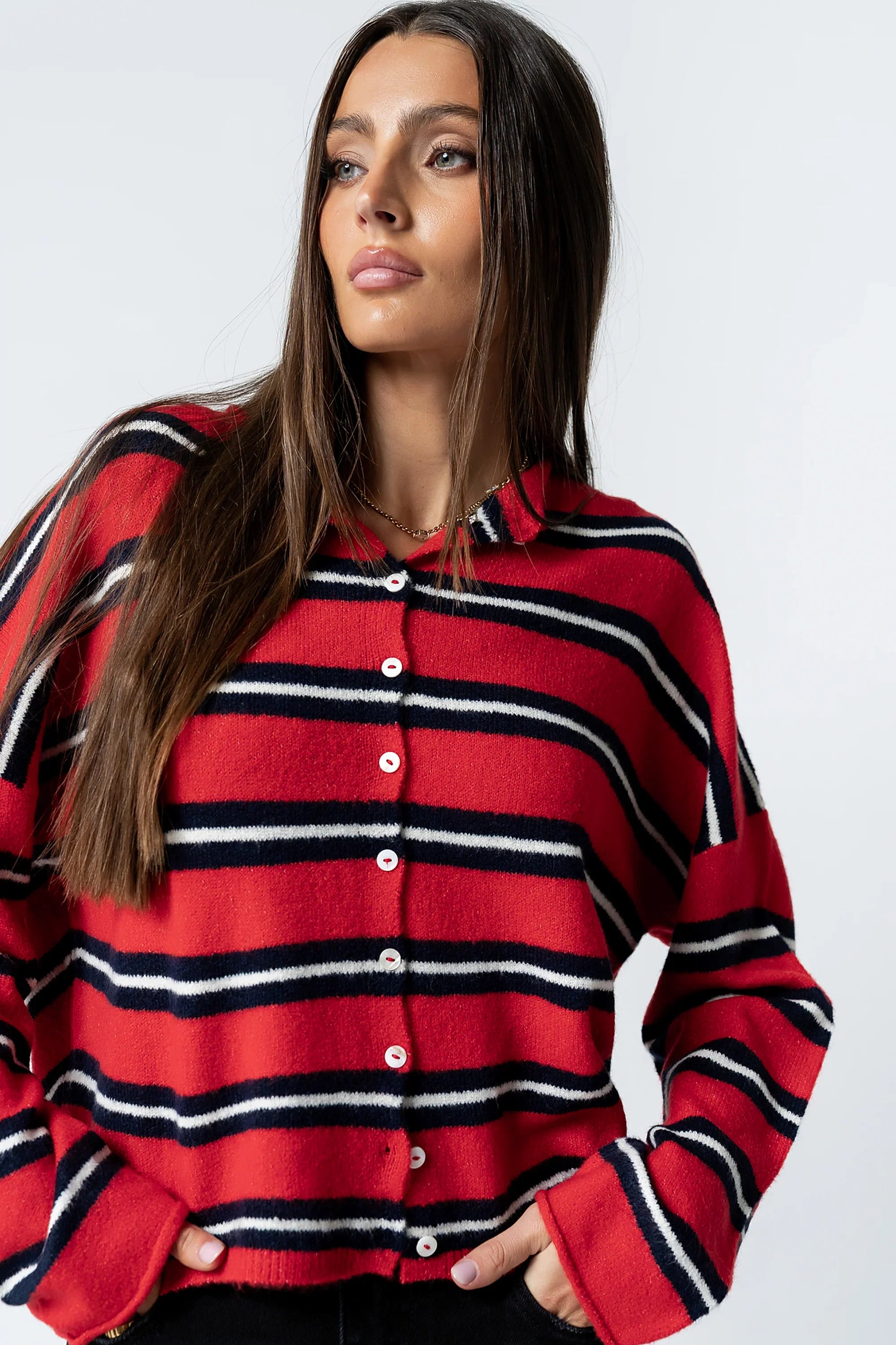 Mariah Striped Cardigan in Red FINAL SALE