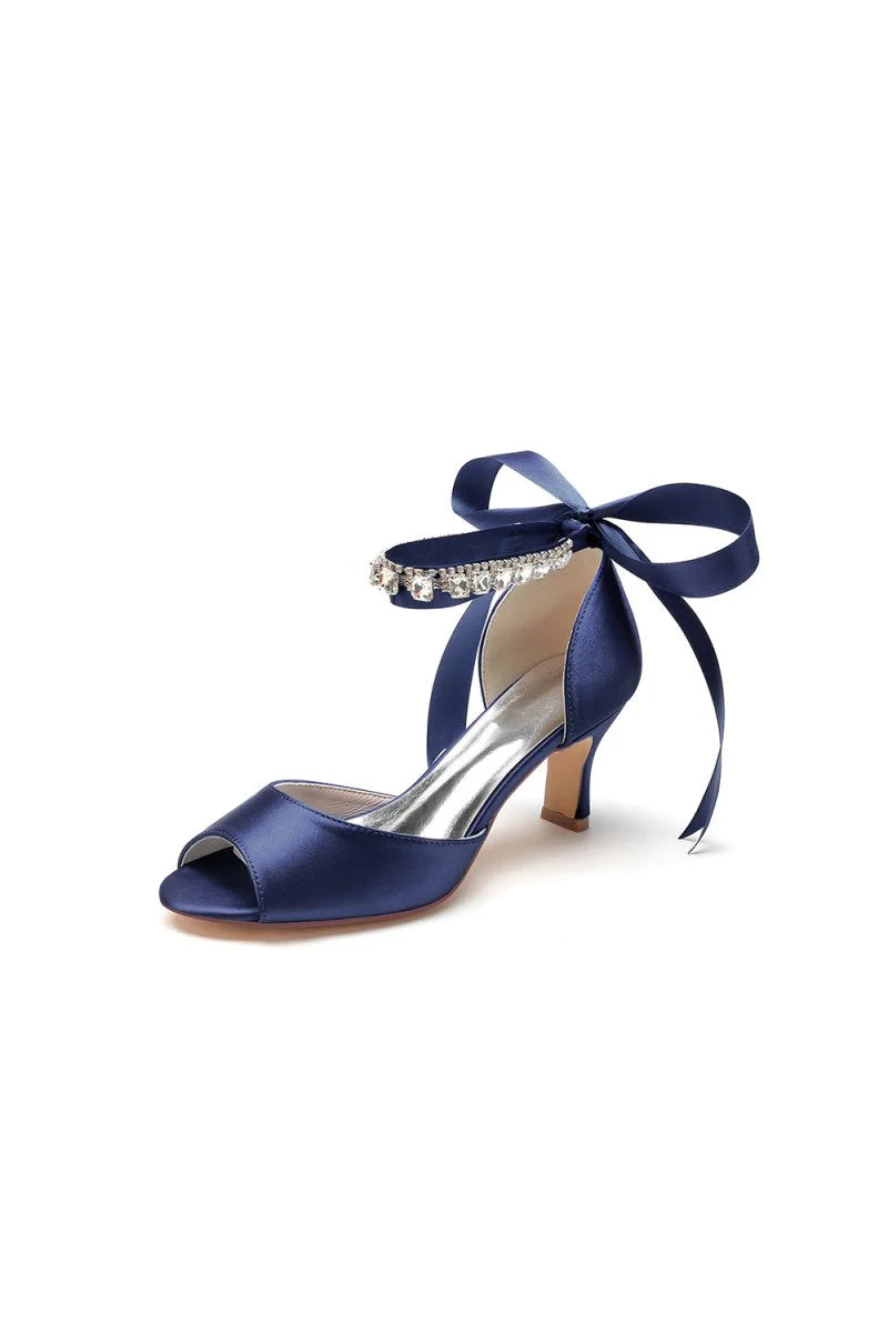 Rhinestone Peep Toe Wedding Sandals Chunky Heel Ankle Strap Shoes