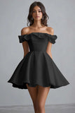 White Off The Shoulder A Line Short Graduation Dress