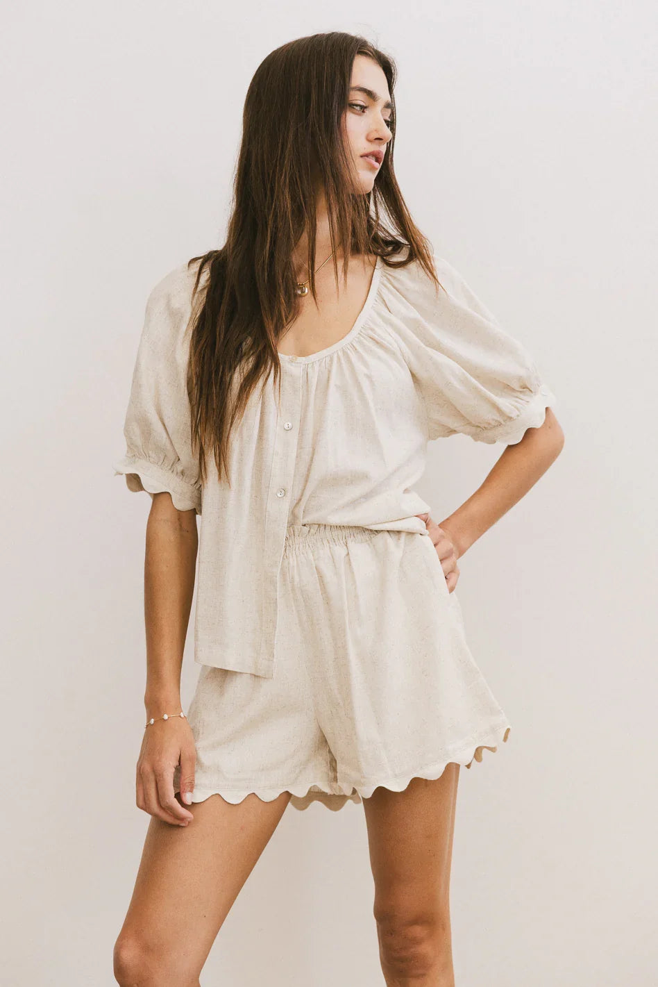 Owen Scalloped Top in Oatmeal FINAL SALE