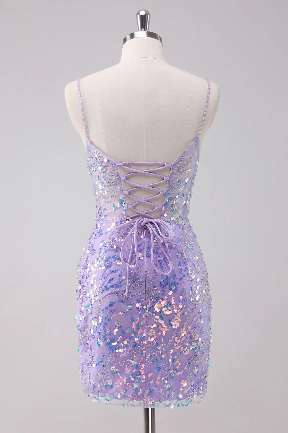 Sparkly Purple Bodycon Spaghetti Straps Short Homecoming Dress