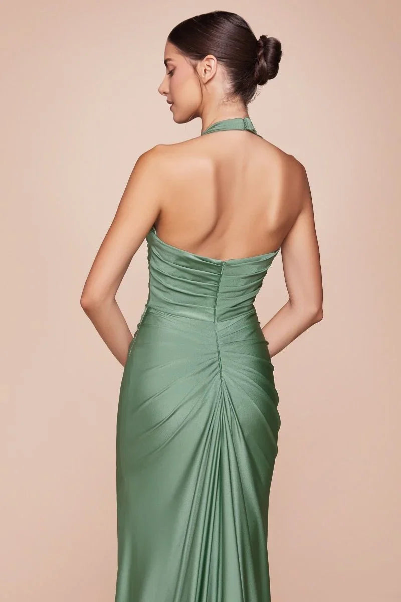Autumn Gown Stretch Spandex Satin Halter Fitted Dress