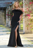 Sochi Gown Black Feather Trim Evening Dress
