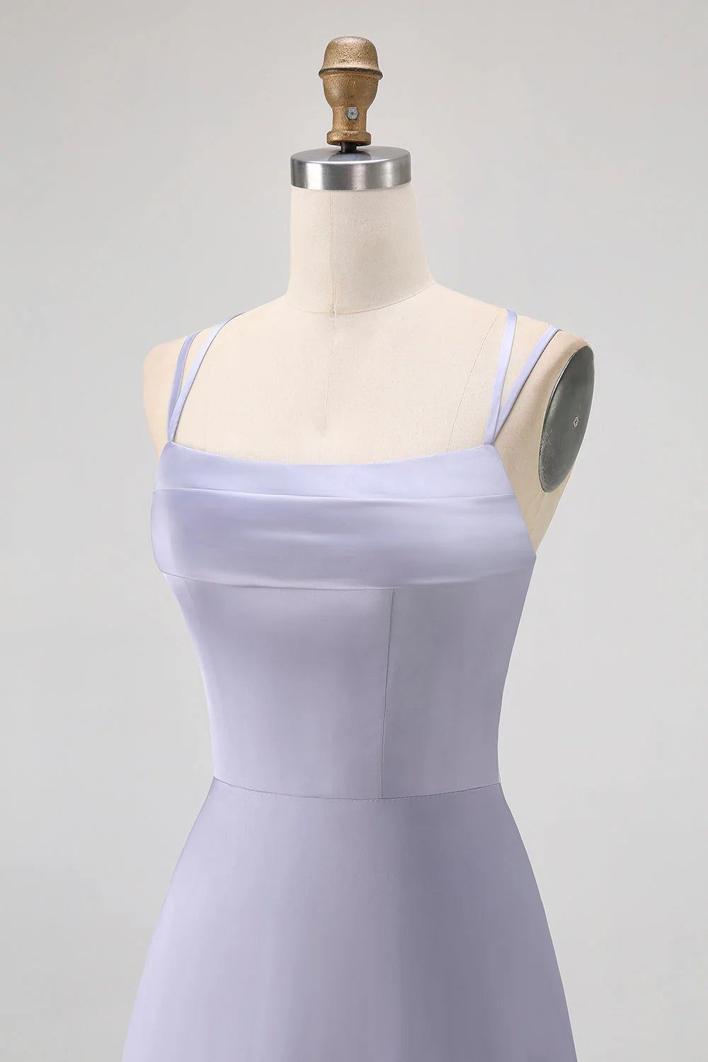 Dusty Blue A Line Satin Long Bridesmaid Dress with Lace Up Back