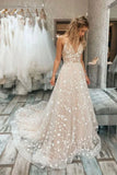 Beautiful A Line Spaghetti Straps Light Champagne Wedding Dress
