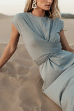 Vaeda Ribbed Tie Dress in Slate Blue FINAL SALE