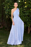 Minna Gown Rosette One Shoulder A line Shimmer Chiffon Dress