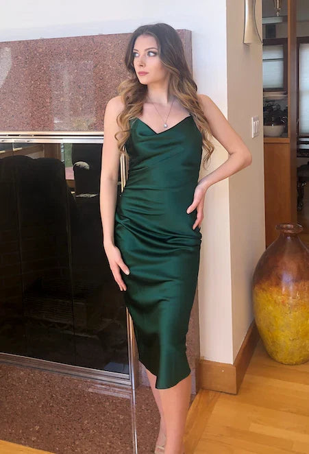 Aspen Midi Dress Emerald Green Satin Slip Dress
