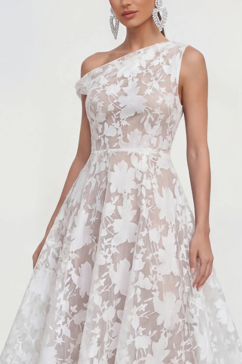 Floral Yellow Asymmetrical Neck A Line Wedding Guest Dress